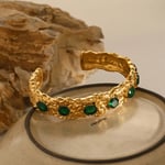 Green & Gold / One size / 1 Piece Classic Series Retro Cross Stainless Steel  Gold Color Zircon Women's Bracelet Picture3